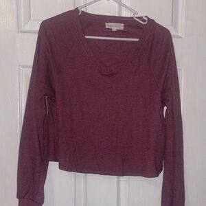 Pink Rose Maroon V-Neck Long Sleeve Top